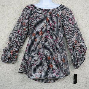 Alyx* Women's Ruffled‎ 3/4 Sleeve Crew Neck Curved Hem Pullover Blouse Size~ 2X